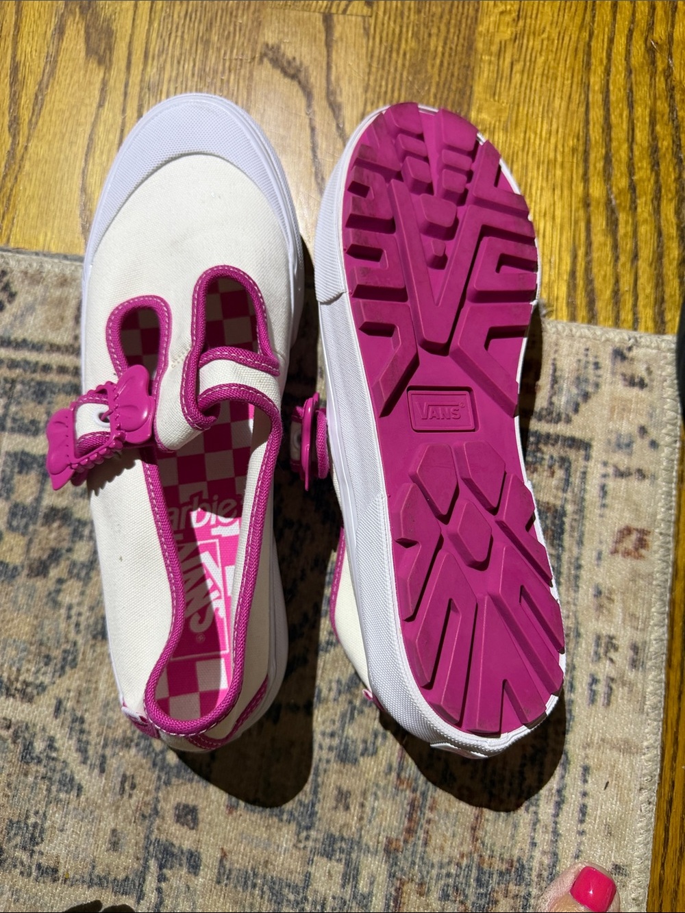 Vans Barbie Kids White and Pink Slip-On Mary Jane Sneakers - Picture 3 of 4